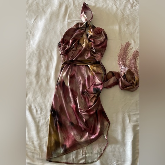 Asymmetrical Sleeveless Halter Neck Multicolor Badgley Mischka Dress - Picture 4 of 6